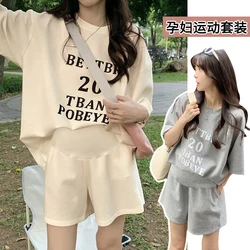 Pregnant Women's Summer Set Loose Top Shorts Casual Sports Two Piece Suit Sleepwear Maternity Clothes Top + shorts Maternity Set
