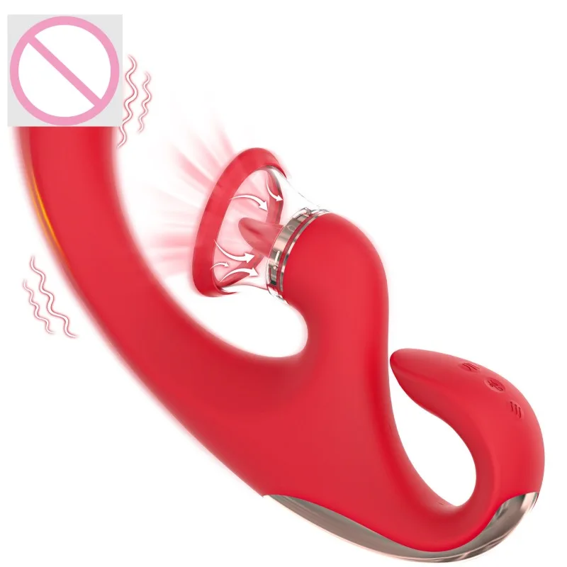 هزاز شفط البظر المرن مع وظيفة تحفيز لعق اللسان، يتميز بـ 8 اهتزازات و3 أوضاع شفط