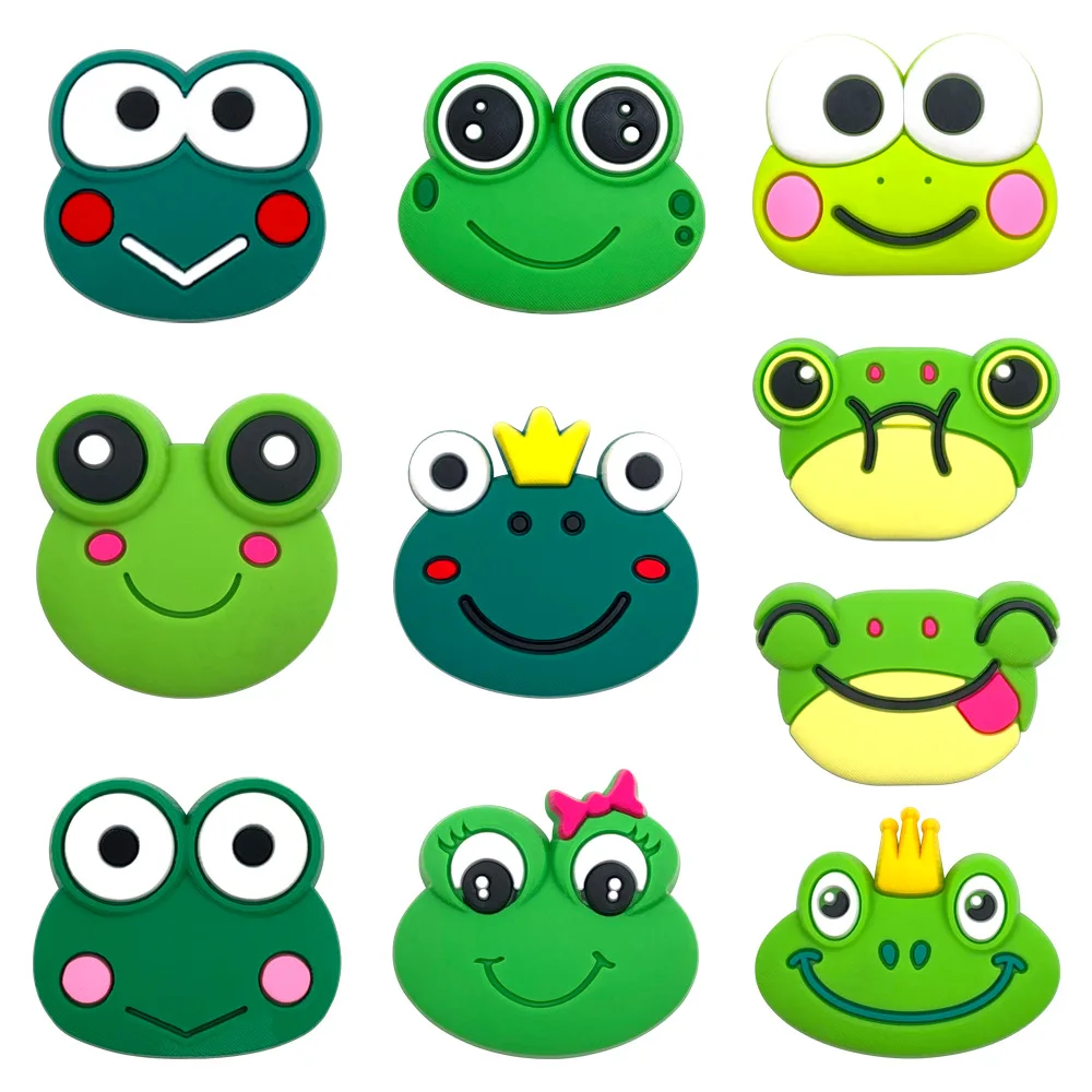 10Pcs Cute Cartoon Frog Shoe Charms Soft PVC Removable Clog Decor Multiple Faces DIY Sandal Footwear Ornaments Girls Gift