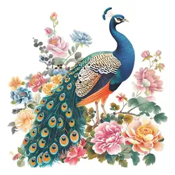 Self-adhesive Pvc Sticker Peacock Peony Flower Toilet Sticker Set Removable Waterproof Pvc Decals for Bathroom Wall Art for Room
