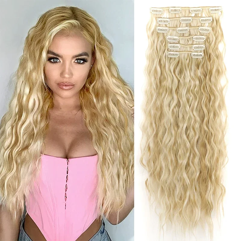 

Synthetic 6PCS Long Curly Wavy Layer Hair Clip Extensions 24inch Hair Extension Natural Soft Invisible Lace Hairpiece for Women