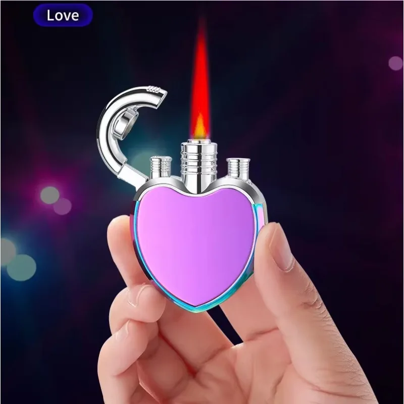 

Portable Creative Fashion Metal Love Butane Gas Lighter Cool Red Flame Ladies Cigarette Gadget Men's Gift Small and Cute