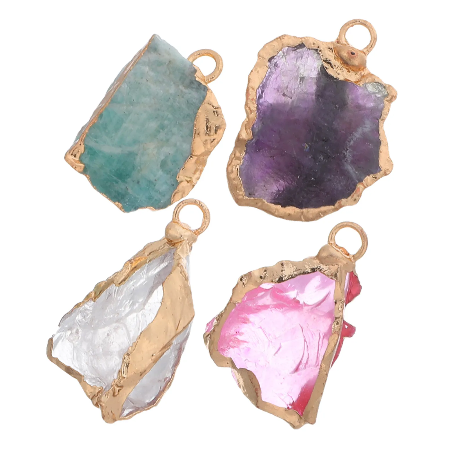4Pcs Natural Stone Crystal Pendants Irregular Organic Shapes Smooth Edges for Jewelry Making Necklace Earring Craft Supplies