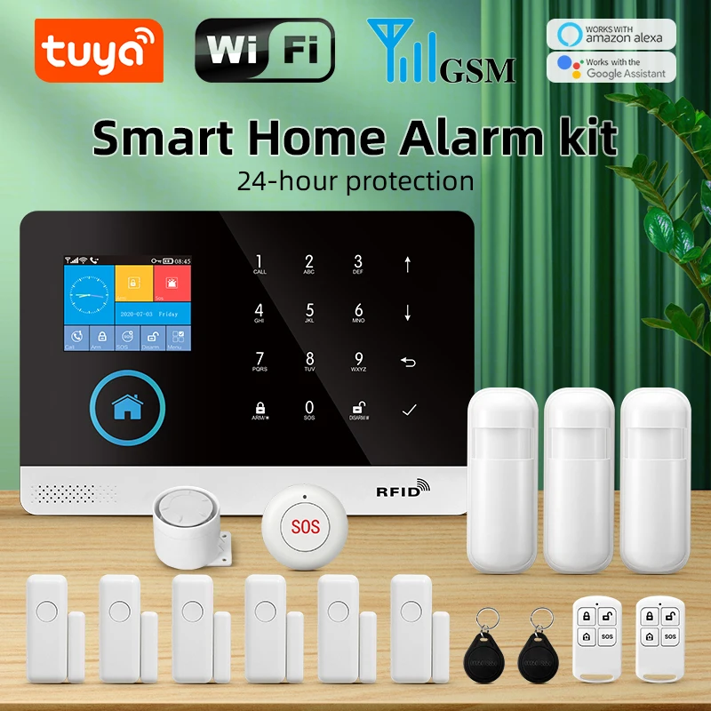 Tuya Alarm System WiFi GSM Security Alarm System Home Burglar Alarm For House Office  SMS APP Remote Control Work With Alexa