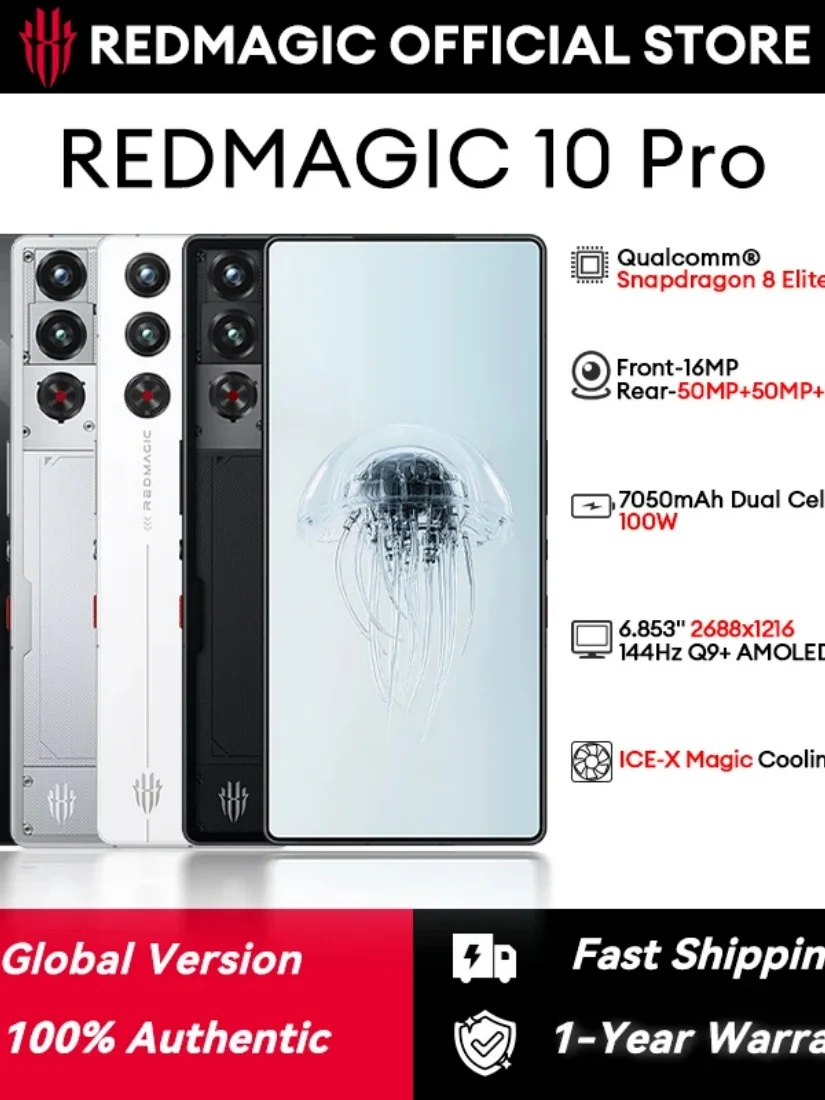 

Global Version Redmagic 10 Air NX779J Snapdragon 8 Gen 3 6.8" AMOLED 120Hz 2480 x 1116 50MP*2+16MP 6000mAh 80W NFC