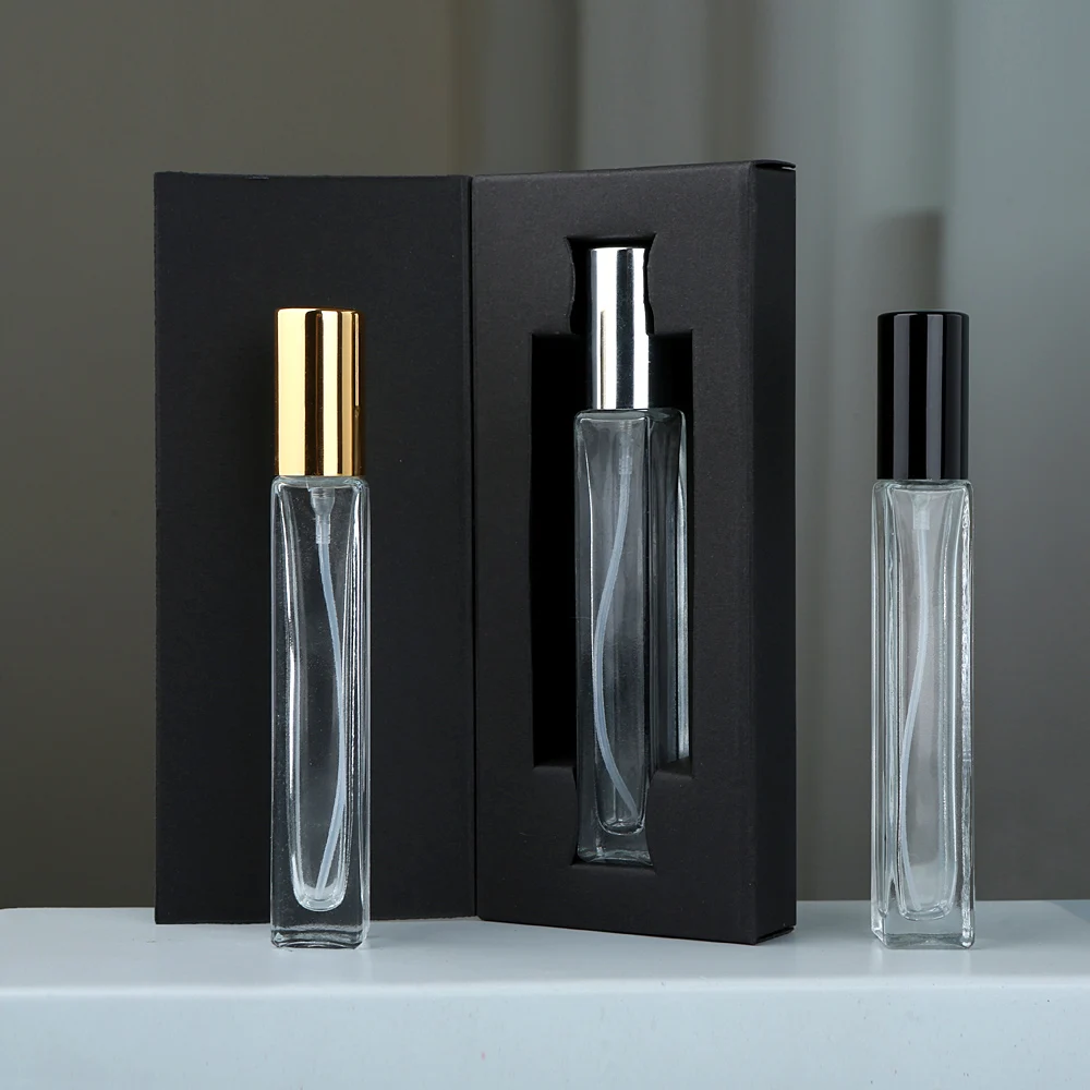 10PCS 20PCS 10ml  Square Glass Spray Bottle with Box Travel Portable Sample Fragrance Atomizer
