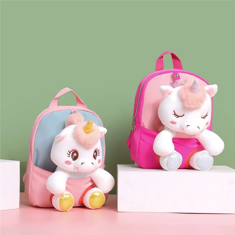 Children Backpack Kindergarten Cartoon Plush Doll Toddler Backpack Unicorn Backpack for Girl Mother Kid Bag Çocuk Çantası Kız 가방