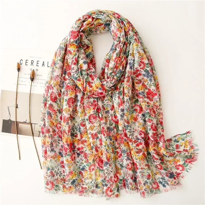 Japanese Literary and Fresh Cotton and Linen Scarf Retro Spliced ​​Bohemian Cashew Printed Silk Scarf Beautiful Sunscreen