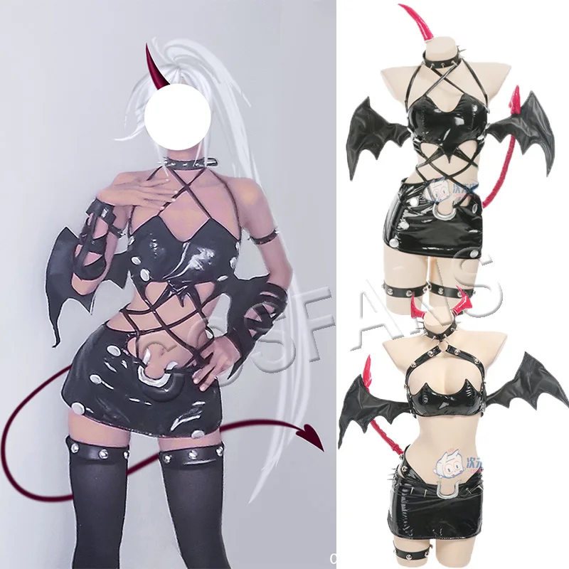 Panty & Stocking With Garterbelt Cosplay Costume Devil Sisters Twins Black Uniforms Activity Party Role Play Clothing 120cm prop