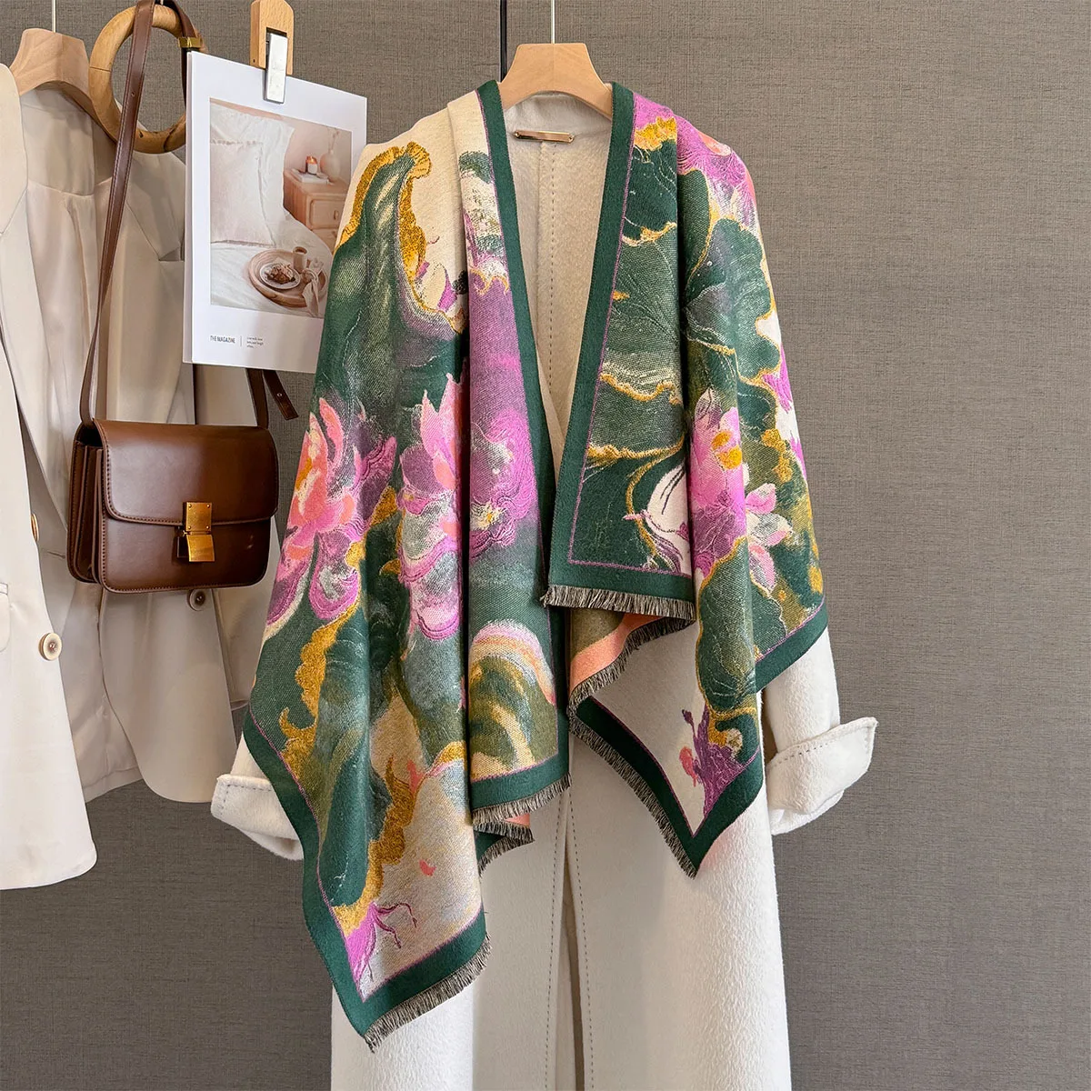 2025 Winter Oil Painting Scarves Imitation Cashmere Soft Warm Coldproof Windproof Thick Wrap Pashmina Shawl Travel Blanket Scarf