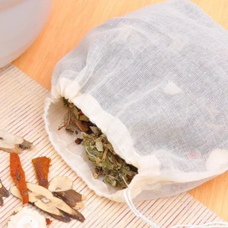 10PCS Leere Kordelzug Beutel Baumwolle Tee Taschen Filter Kochen Separate Gewürz Lebensmittel Filter Herb Gewürz Lose Kaffee Beutel werkzeug