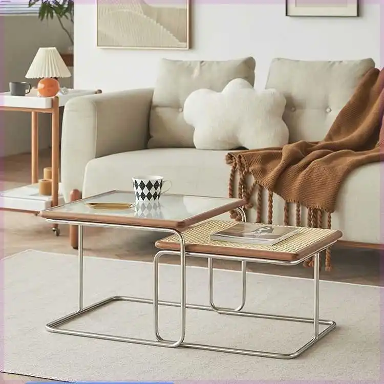 Wabi Sabi Style Living Room Coffee Table Internet Famous Square Table Vine Woven Light Luxury Sofa Side Table Small