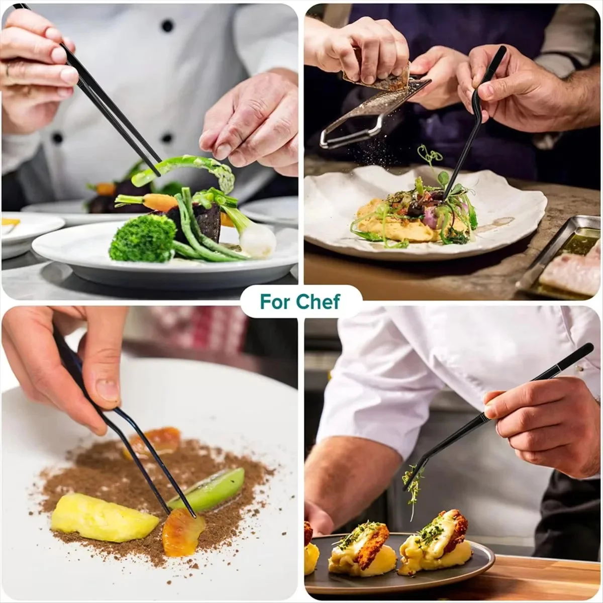 3/5/6-teiliges Küchenzangen-Set, Edelstahl-Lebensmittelzangen, Küchenpinzetten, professionelles Kochpinzetten-Set für präzises Greifen – Detail 4