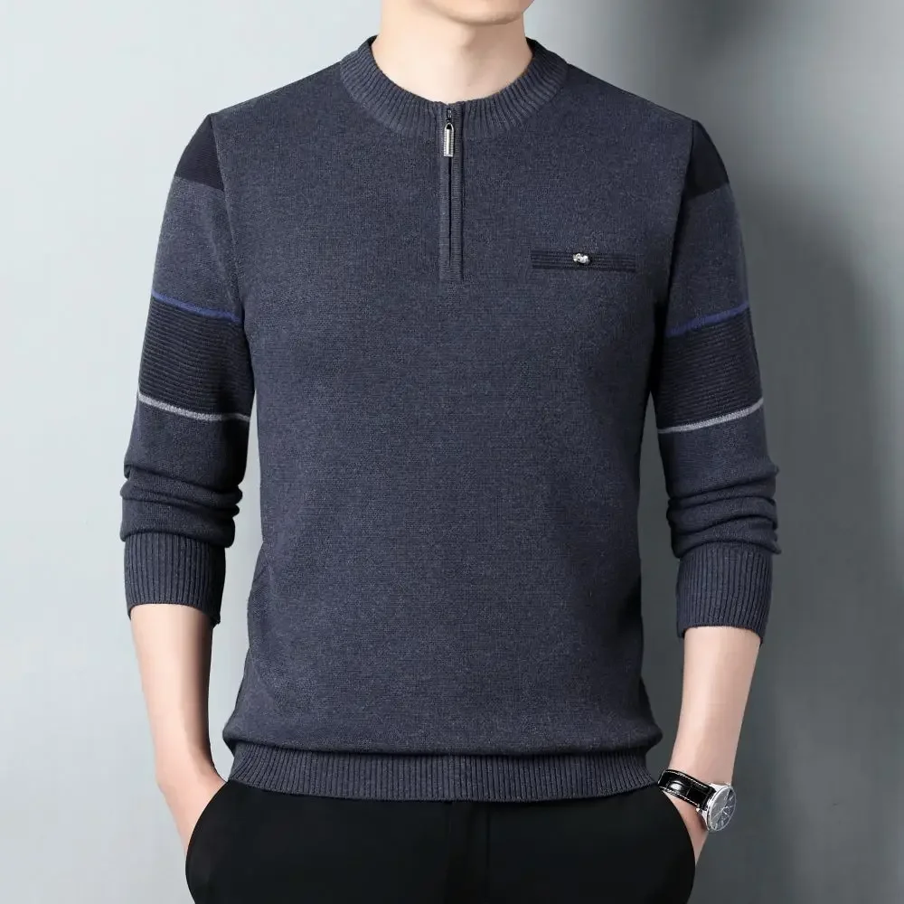 Fashionable Design Sense Zipper Top 2023 Men's New Popular Warm Sweater Unique Temperament Long Sleeve T-shirt W5683