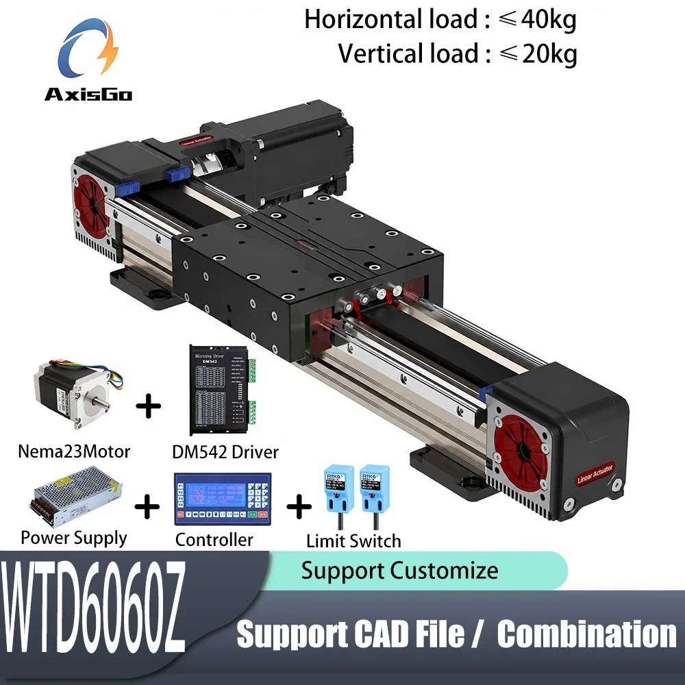 WDT6060Z 60x60 Linear Motion Module Timing Belt Slide Table Custom Stroke Industrial Automation