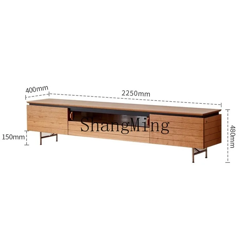 

ZHB cherry wood TV cabinet solid wood stainless steel leg locker small apartment coffee table combination