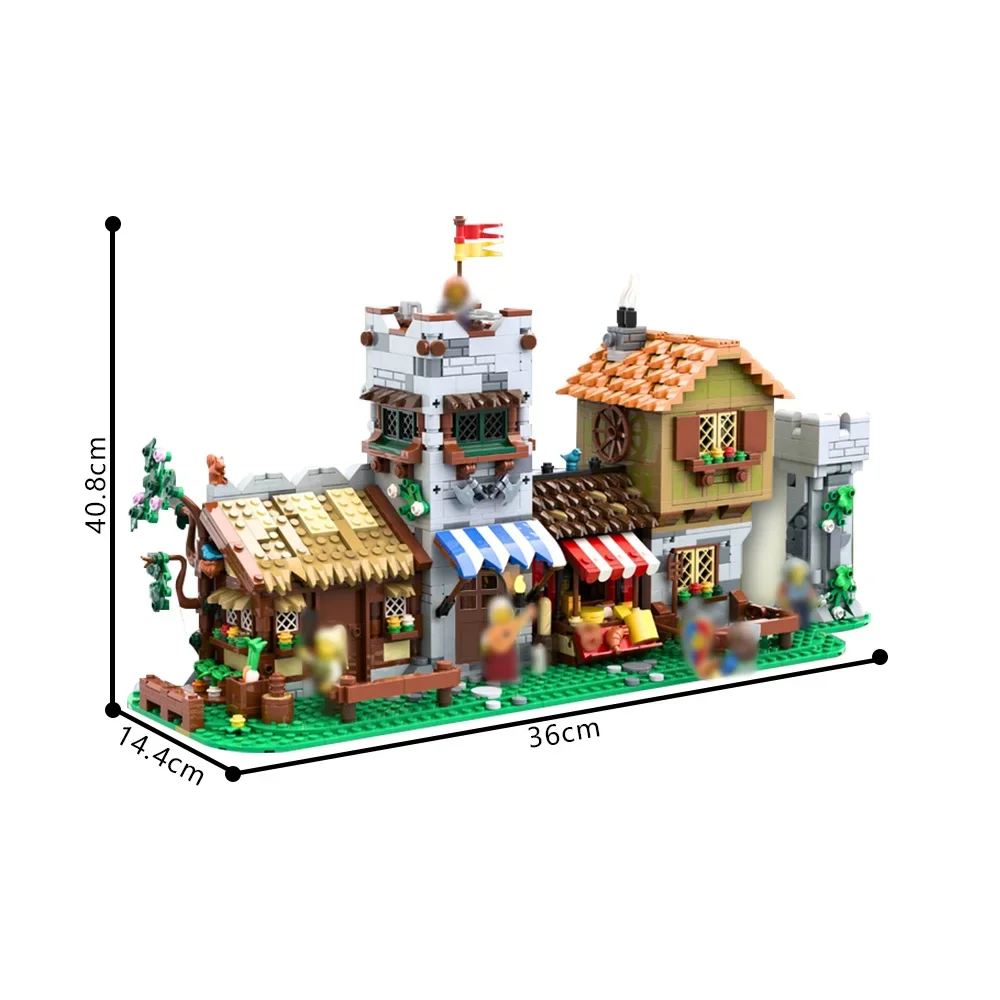 MOC-187250 ciudad Medieval, modelo de bloques de construcción cuadrados, ciudad Medieval, arquitectura Modular cuadrada, ladrillos, juguetes de montaje, regalos para niños