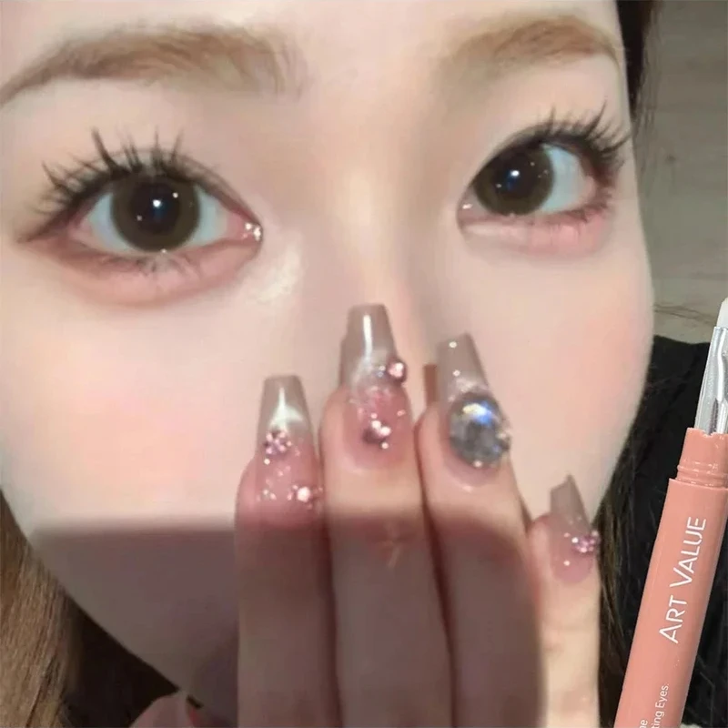 Lápiz de cejas 2 en 1 de doble cabezal, resaltador de Color rosa y marrón, barra de maquillaje para línea de pestañas inferiores naturales, resistente al agua y de larga duración