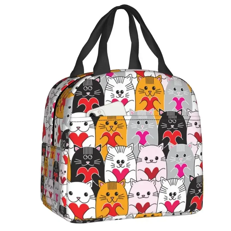 Cats Love Hearts Lunch Bag Men Women Cooler Thermal Insulated  Container for Children School Work Food Picnic Tote Bags