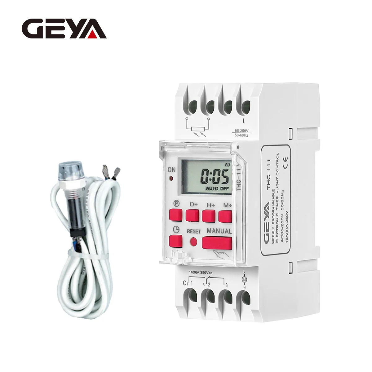 GEYA THC Light Control and Timer Switch AC85-250V Digital LCD Weekly Programmable Digital Timer Switch Time Relay with Photocell