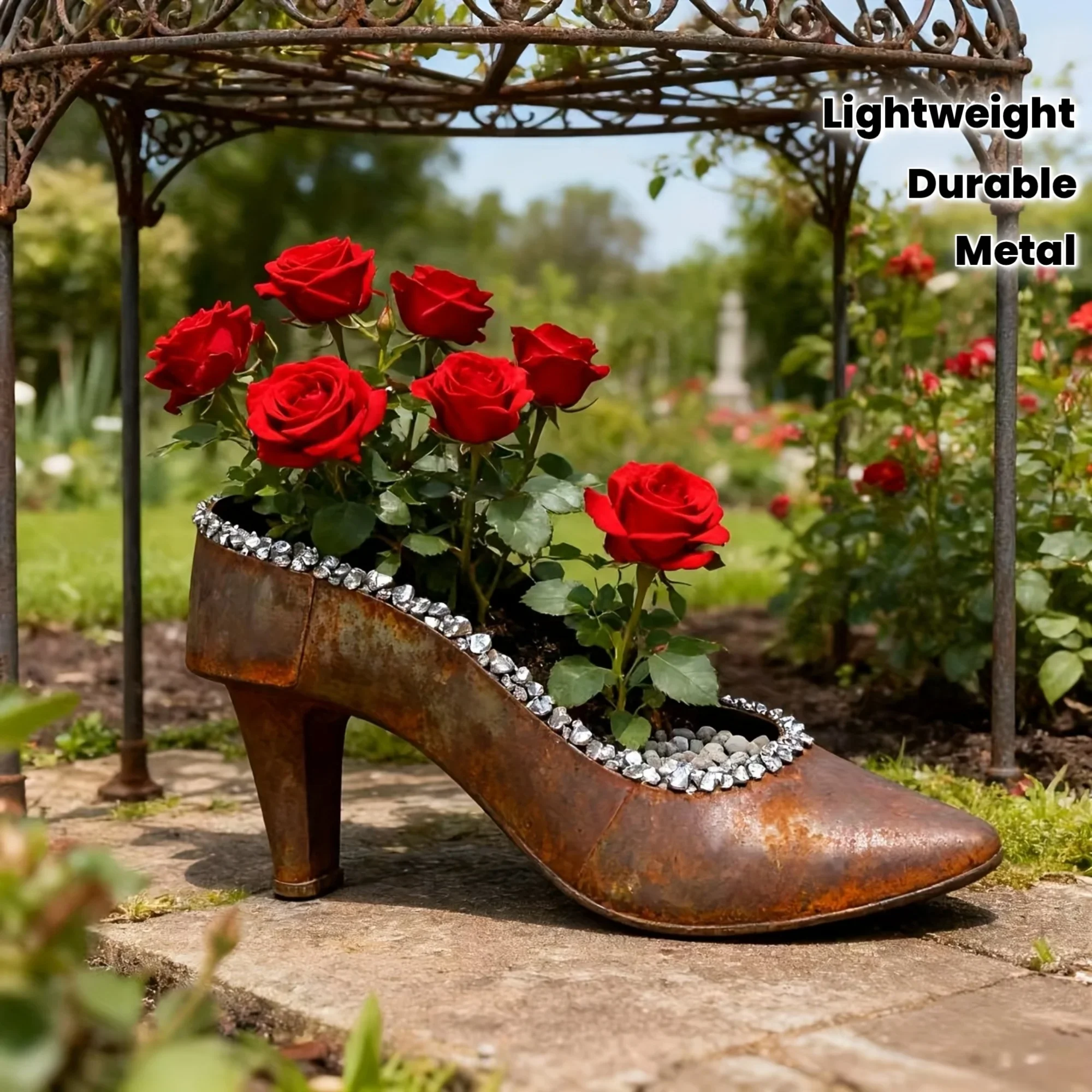 Green Plant Light Oval Flowerpot Indoor Outdoor Garden Terrace Desktop Decoration Ornaments Rusted High-heeled Shoes Flowerpot