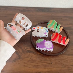 Y2K Acrylic Geometric Apple Palette Printed Clip Claw Creative Hairpin Thick Fruits Plastic Hair Accessories For Women Girls