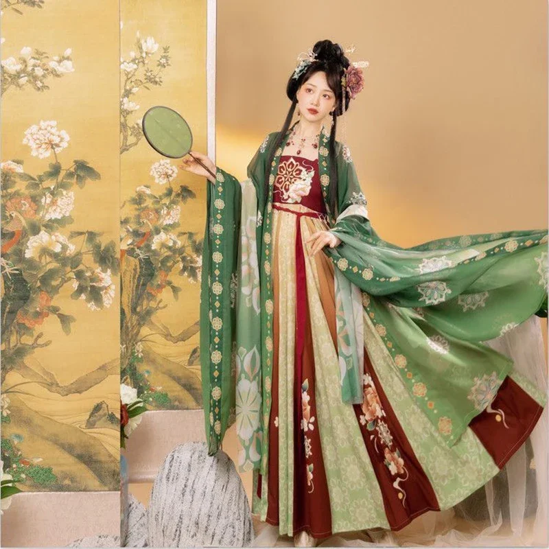 Hanfu Dress Women Chinese Ancient Traditional Hanfu Carnival Princess Cosplay Costume Stage Hanfu Green&Red Dance Dress Plus Siz