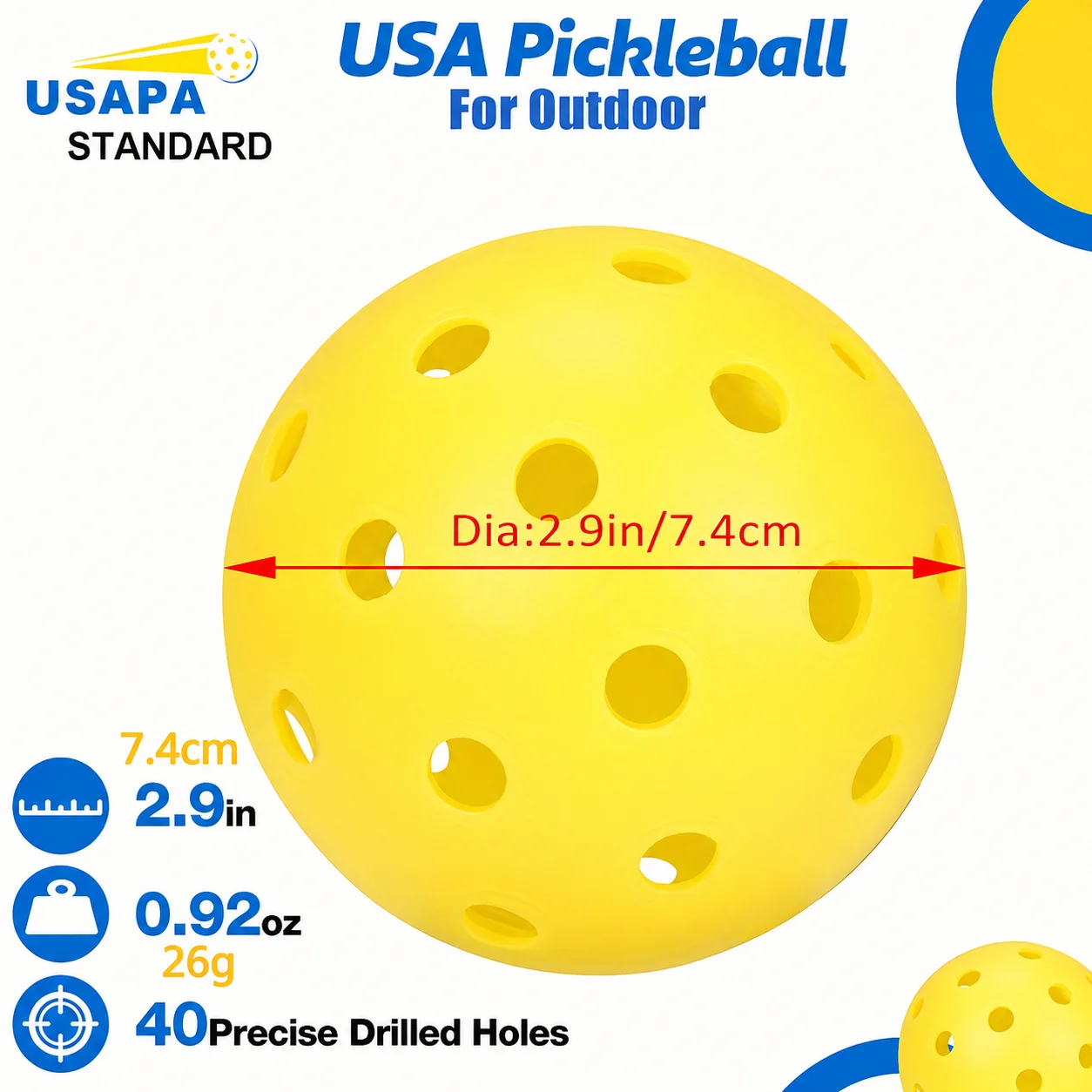 40-Hole Outdoor Pickleball Balls Durable High Bounce High Visibility Pickle Balls for Training Practice Competition
