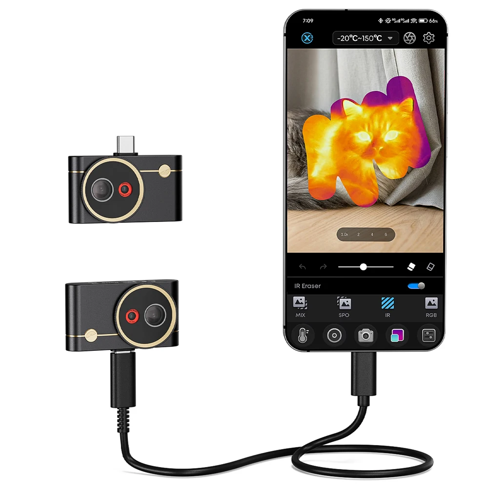 AI Dual Lens P4 Thermal Camera 521*384 Razor Sharp X³ Infrared Thermal Imager 600℃ for Android USB C HVAC House Inspection 15x