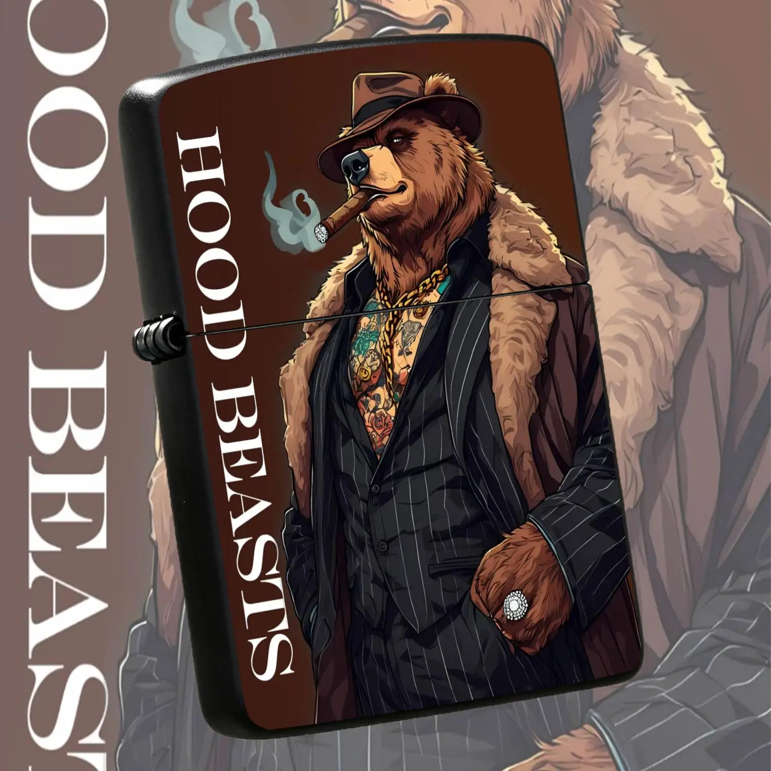 Stylish Creative Hood Beasts Mr. Bear Themed Pocket Lighter, Retro Cool Unique Design, Perfect for Daily Multi-scene Use, Exquisite Tasteful Nice Gift Choice for Yourself and Your Friends Family A Humorous And Interesting Lighter