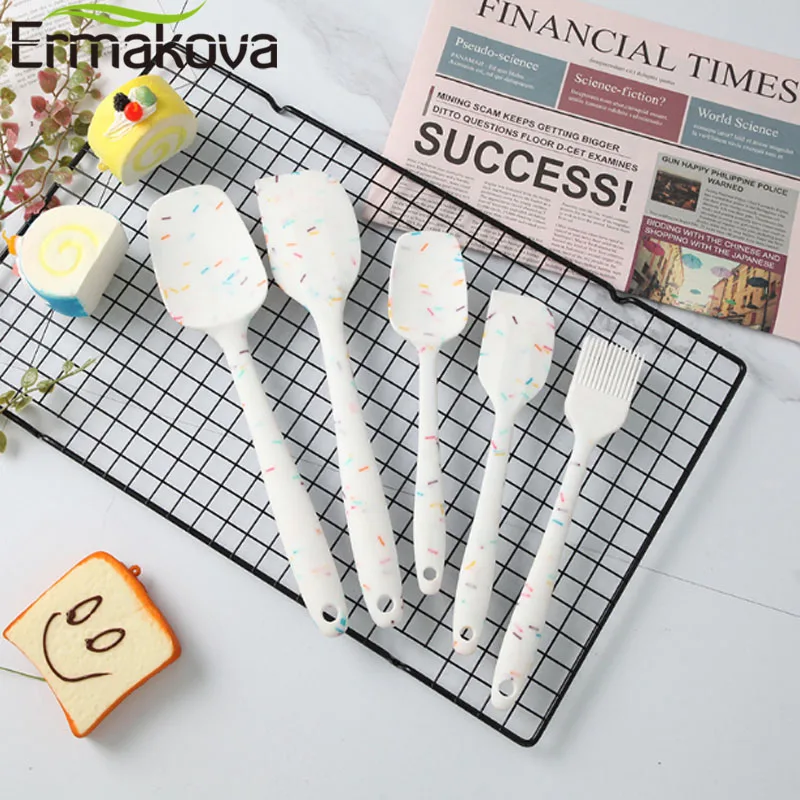 ERMAKOVA Food Grade Silicone Non-Stick Butter Cooking Spatula Set Cookie Pastry Scraper Brush Cake Baking Mixing Tool