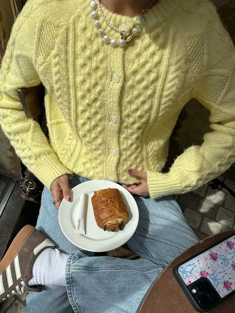 

HH женский осенний модный свитер 2025, мягкий клейкий свитер с длинными рукавами, женский элегантный уличный повседневный вязаный кардиган, топ