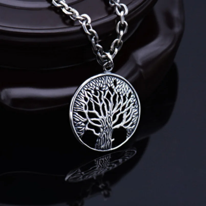 Unibabe Sterling 925 Silver Tree Of Life Carved Hollow Out Pendant Retro Thai Silver Fashion Jewelry Brand New Original (HY3A)