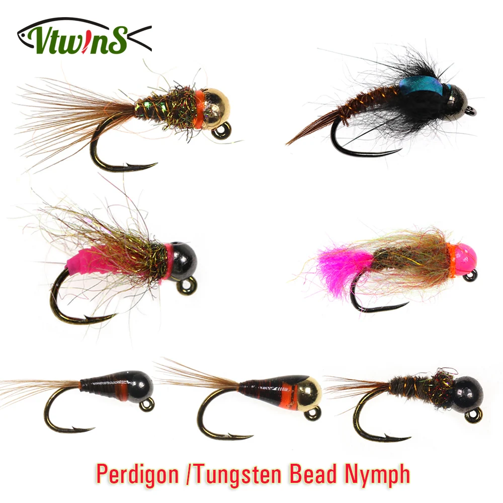 Vtwins 6PCS Fast Sinking Tungsten Bead Head Jig Nymph Perdigon Euro Fly Wet Nymph for Trout  Steelhead Bass Fishing FliesTackle