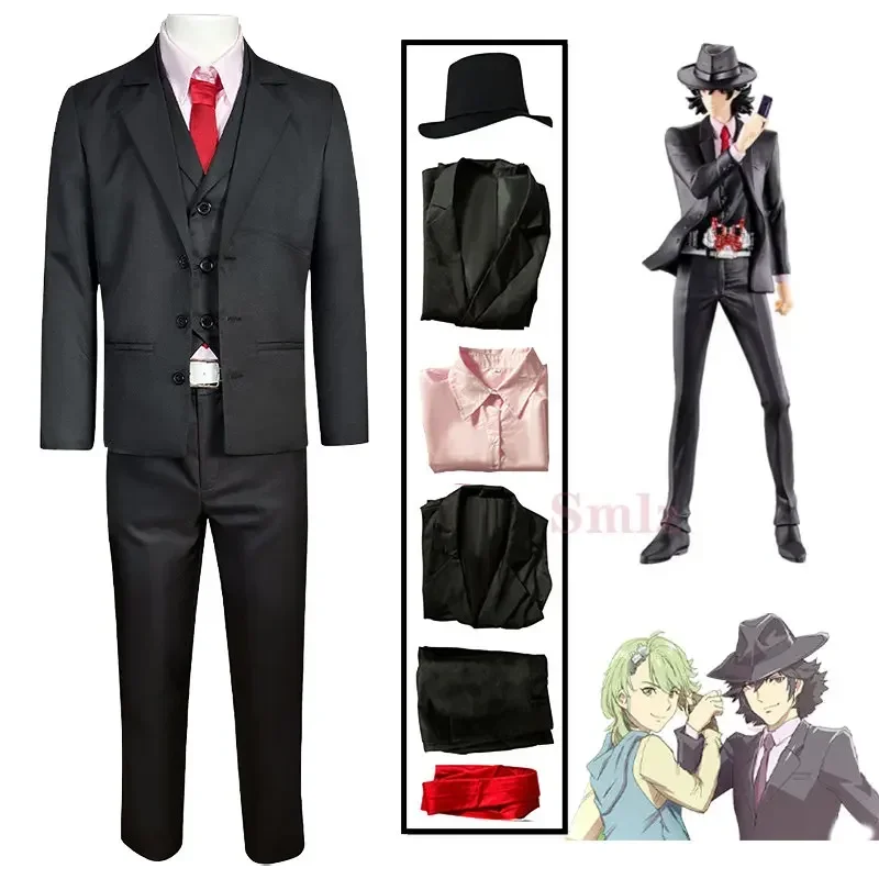 Shotaro Hidari Cosplay Anime Fuuto PI Cosplay Costume Man Futo Detective Philip Cospaly Black Suit Pants Vest Hat Halloween Co V