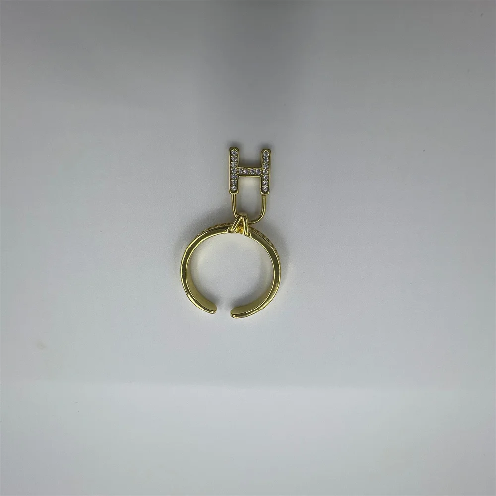 Adjustable Inlaid Diamonds Letter Pendant Open Ring para Mulheres, Cool Jewelry, Acessórios Retro, Presentes Designer, Moda