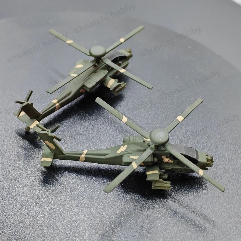 2PCS Gekleurde AH-64 Helikopter Gunships Model 1/400 1/350 Schaal Miniatuur Leger Belangrijkste Gewapende Helikopters voor DIY Ornamenten Hobby