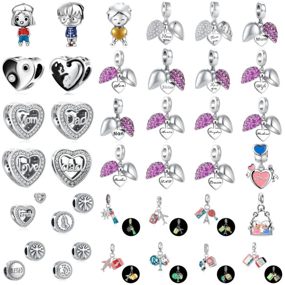 

Лидер продаж, подвеска из бисера в форме сердца из серебра 925 пробы, для мамы, папы, подходит для европейского оригинального браслета, изысканные ювелирные изделия своими руками