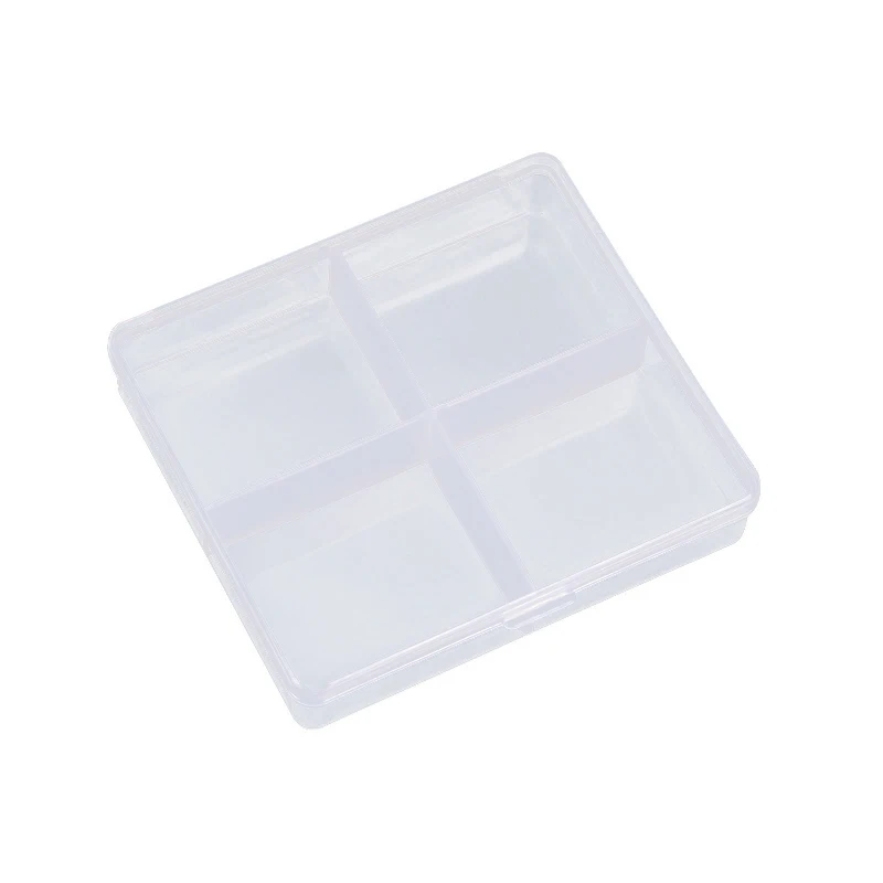 Fixed 4 Compartments Transparent Plastic Box with Lid Fishing Gear Nail Art Accessories Packaging Box Portable Jewelry Box