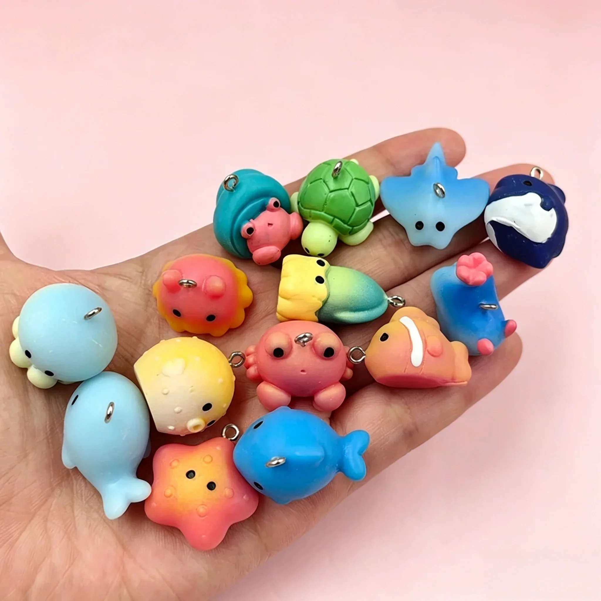 10Pcs Mini Mixed Sea Creature Resin Pendants Kawaii Octopus Turtle Whale Starfish Charms for Handmade Earrings Keychain