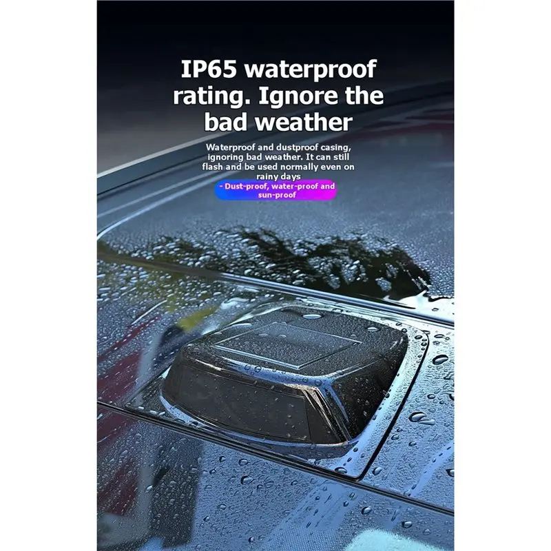 【Price Drop !!】-Solar Powered Car Roof Warning Light LED Flashing Anti-Rear-End Signal Lamp With Remote Shock Sensor