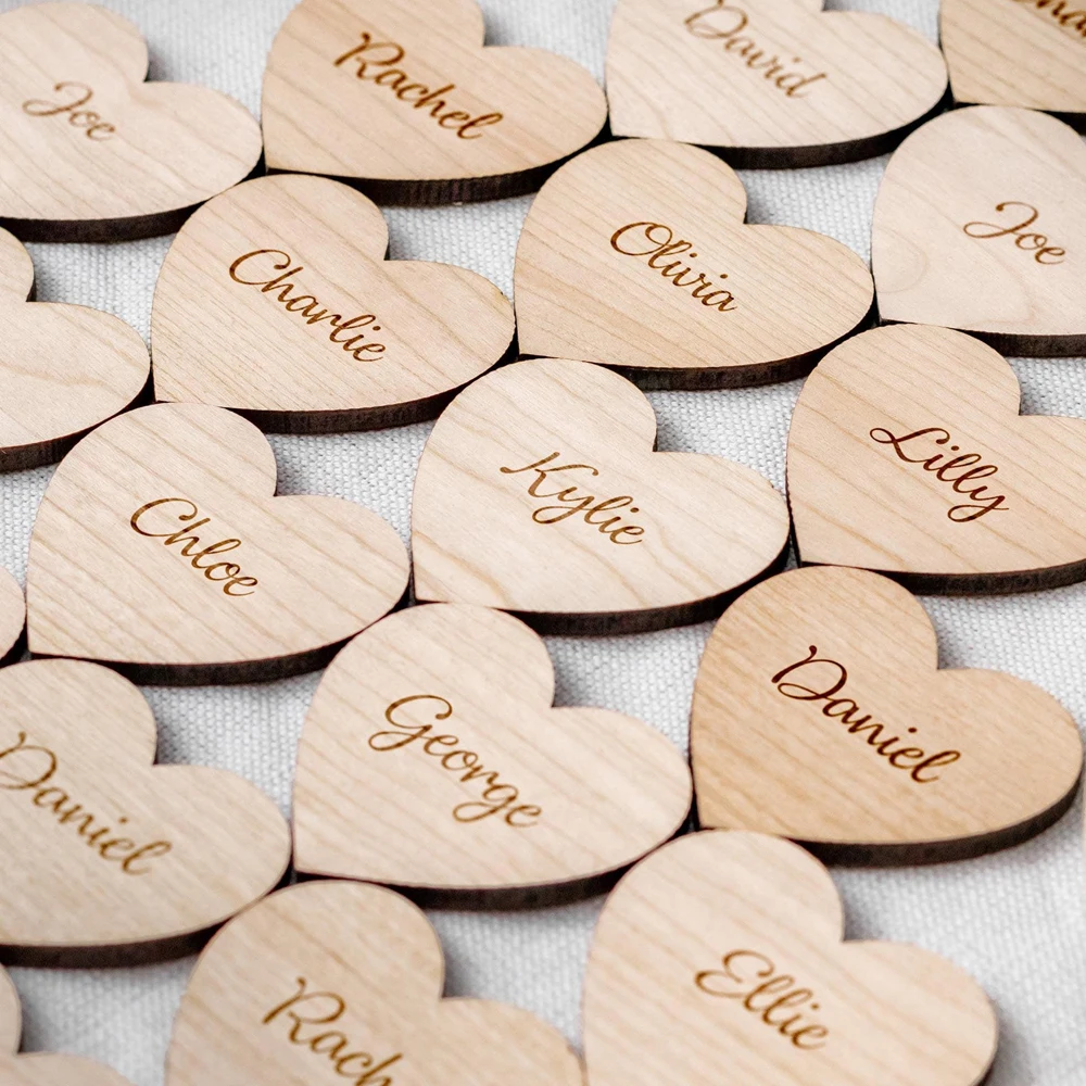 10/30/50pcs Personalised Wooden Wedding Place Cards Heart Guest Tags Rustic Table Decor Custom Name Seat Marker Wedding Favours