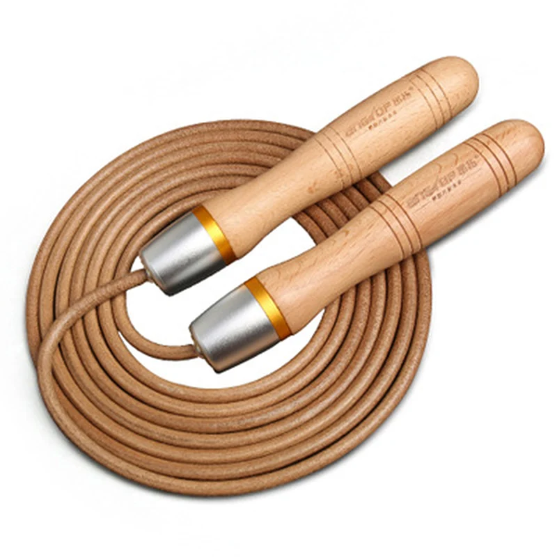 Jump Rope Professional Cowhide Leather Ropes Rapid Speed Jumping Rope with Wooden Handle Skipping Rope Gym Fitness Slim Body