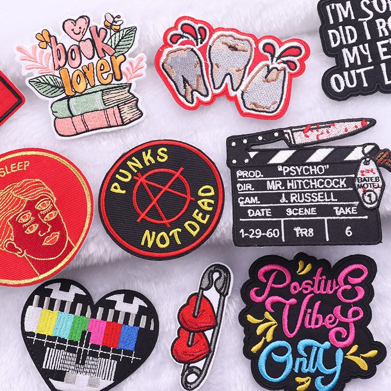 Punk Rot Nähen Stickerei Patches Für Jacke Positives Denken Eisen Auf Patches Für Kleidung Thermoadhäsive Patch Für Kleidung DIY