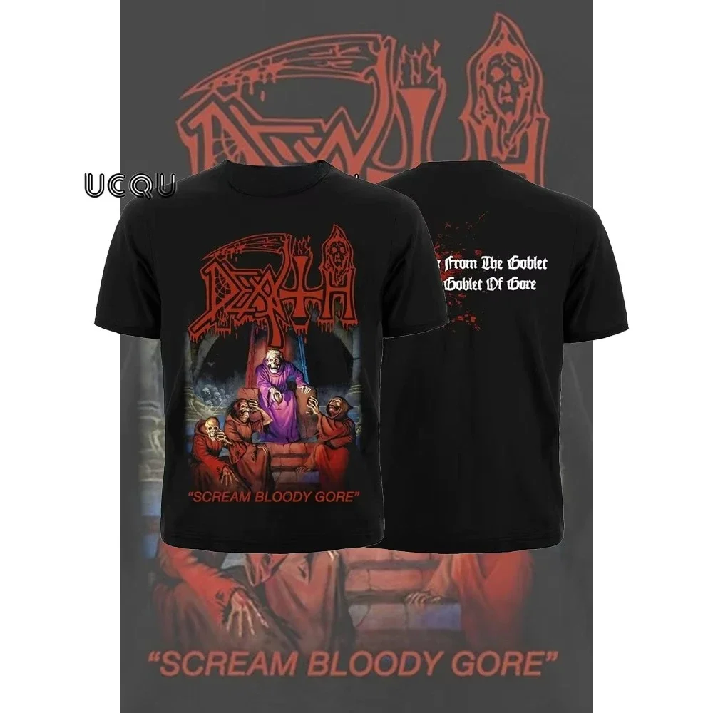 

Хлопковая футболка с кровавым принтом Death Scream, классическая ретро-хип-хоп рок-группа, повседневная универсальная мужская и женская футболка с короткими рукавами