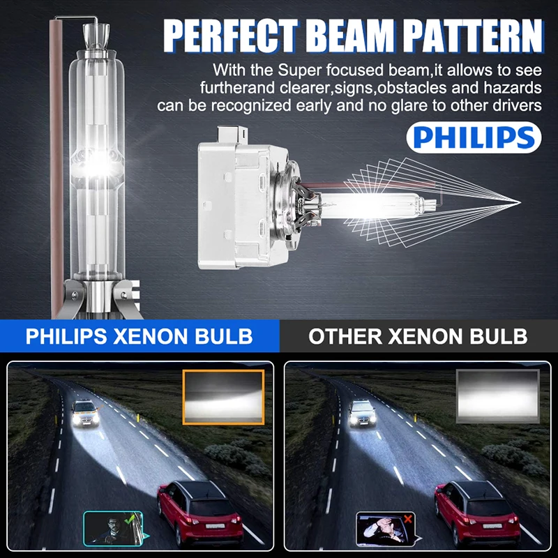 فيليبس-مصباح زينون أصلي قياسي للسيارة اختبأ ، استبدال لمبة بيضاء حقيقية ، مصباح ترقية ، D1S ، D2S ، D2S ، D2R ، D3S ، D4S ، 35W ، K ، 1x