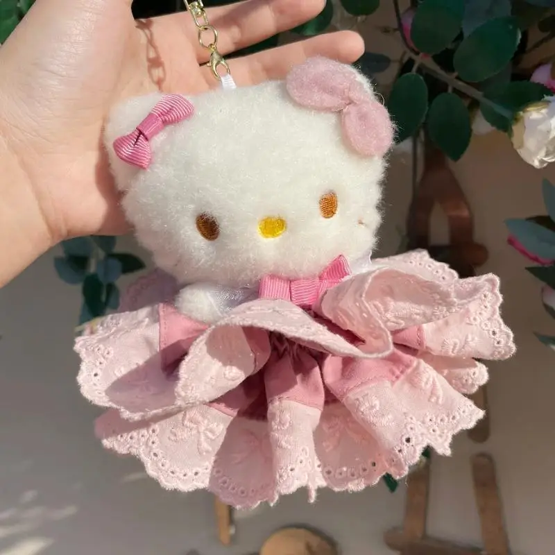 Sanrio Hello Kitty Keychain Wedding Dress Hello Kitty Plush Pendant Skirt Plushie Toy Kawaii Anime Animals Stuffed Doll Kid Gift