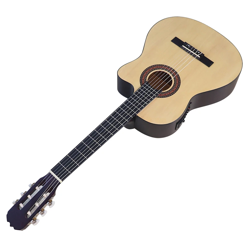 Classic guitar matte finish natural color cutaway 39 inch 6 string nylon string classic guitar with EQ