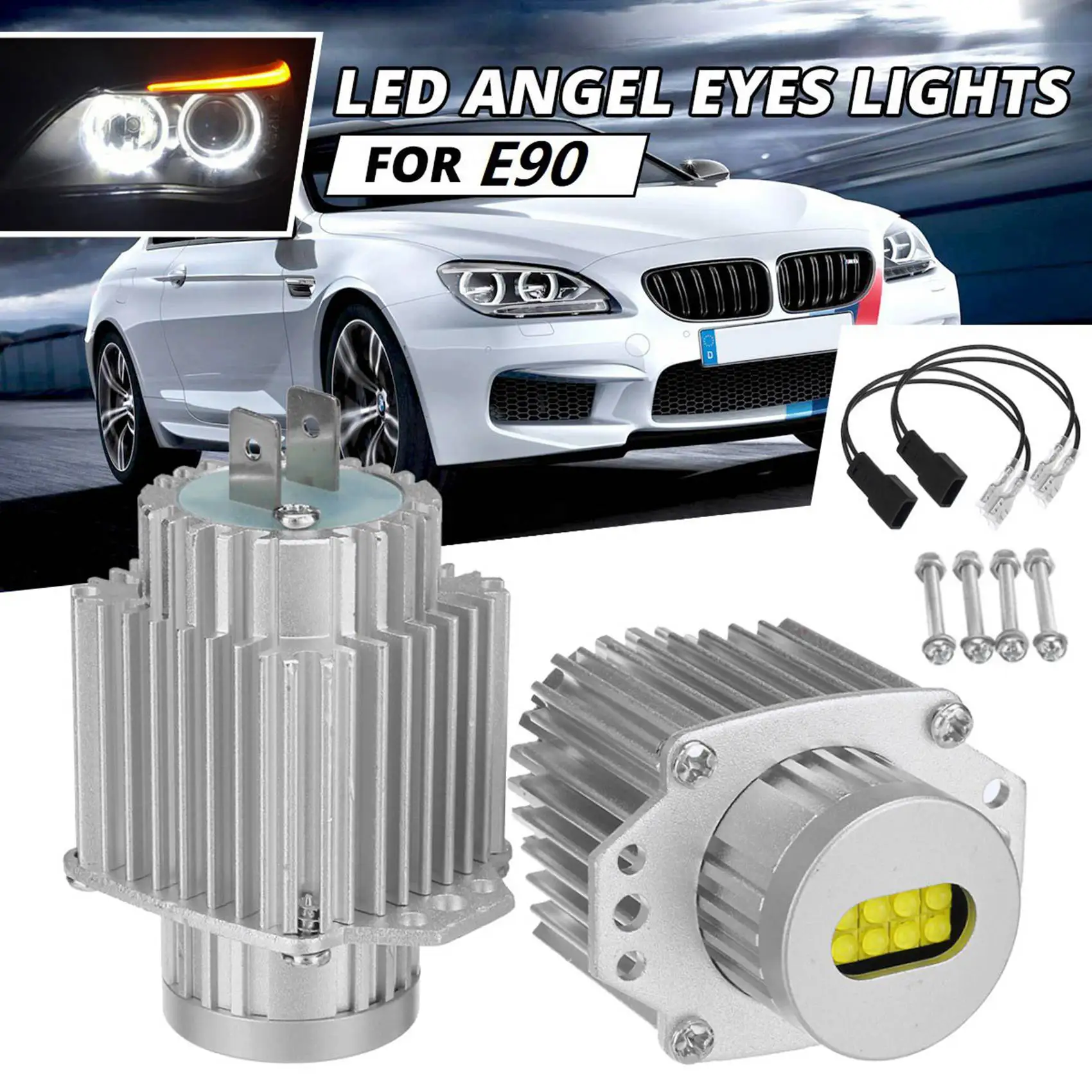 

4Pcs Angel Eyes Canbus 80W LED Headlight Marker Light Bulbs Error Free For -BMW E90 E91 3 Series 2005-2008 Super White
