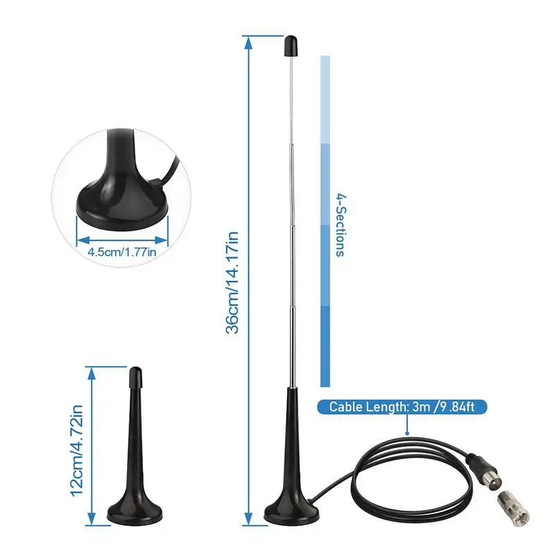 هوائي تليسكوبي FM استقبال طويل المدى تلفزيون داخلي AM FM راديو ستيريو استقبال إشارة محمولة معززة استقبال التلفزيون